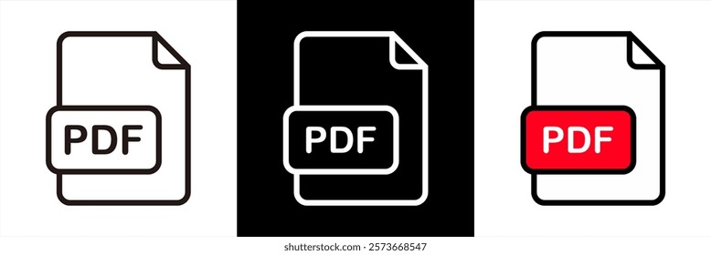 PDF file format icon. File, format, text, download, symbol, button, sign concept. Icon sheet vector illustration. Editable stroke EPS 10.