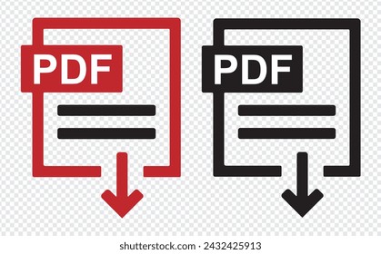 PDF file format icons. PDF file download symbols. Format for texts, images, vector images, videos, interactive forms - stock vector.