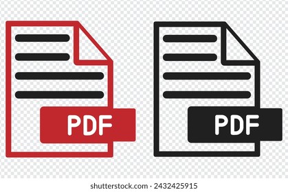 PDF file format icons. PDF file download symbols. Format for texts, images, vector images, videos, interactive forms - stock vector.