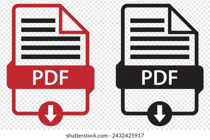 PDF file format icons. PDF file download symbols. Format for texts, images, vector images, videos, interactive forms - stock vector.