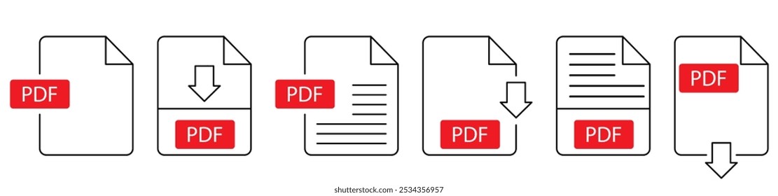 PDF file format icons. PDF file download symbols
