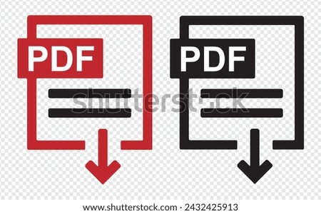 PDF file format icons. PDF file download symbols. Format for texts, images, vector images, videos, interactive forms - stock vector.