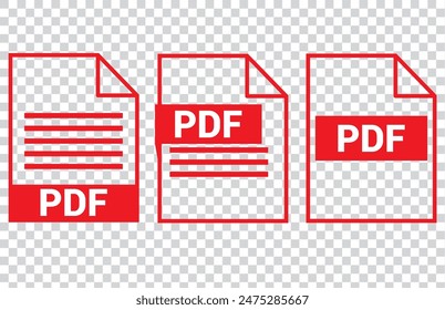 PDF file format icons set. PDF file download symbols. Format for texts, images, vector images,