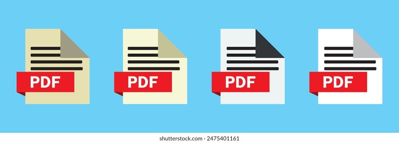 PDF file format icons set. PDF file download symbols. Format for texts, images, vector images, videos, interactive forms - stock vector.