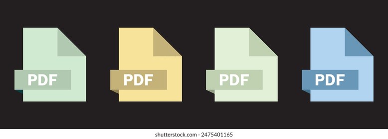 PDF file format icons set. PDF file download symbols. Format for texts, images, vector images, videos, interactive forms - stock vector.