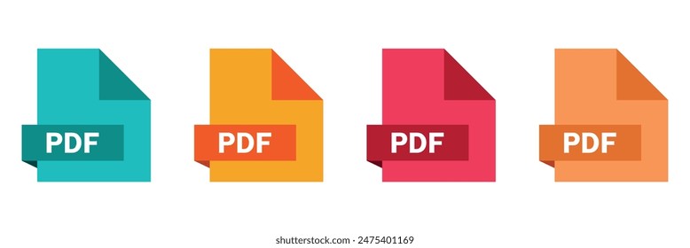 PDF file format icons set. PDF file download symbols. Format for texts, images, vector images, videos, interactive forms - stock vector.