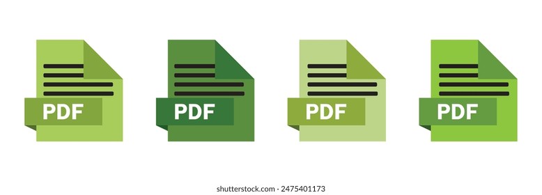 PDF file format icons set. PDF file download symbols. Format for texts, images, vector images, videos, interactive forms - stock vector.