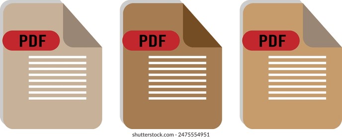 PDF file format icons set. PDF file download symbols. Format for texts, images, vector images, videos, interactive forms - stock vector.