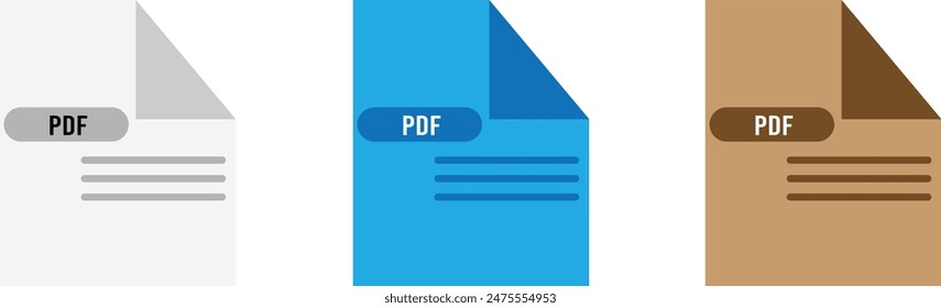 PDF file format icons set. PDF file download symbols. Format for texts, images, vector images, videos, interactive forms - stock vector.