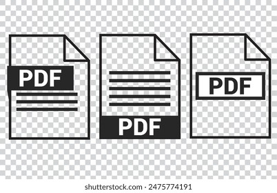 PDF file format icons set. PDF file download symbols. Format for texts, images, vector images, videos, interactive forms - stock vector.