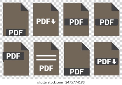 PDF file format icons set. PDF file download symbols. Format for texts, images, vector images, videos, interactive forms - stock vector.