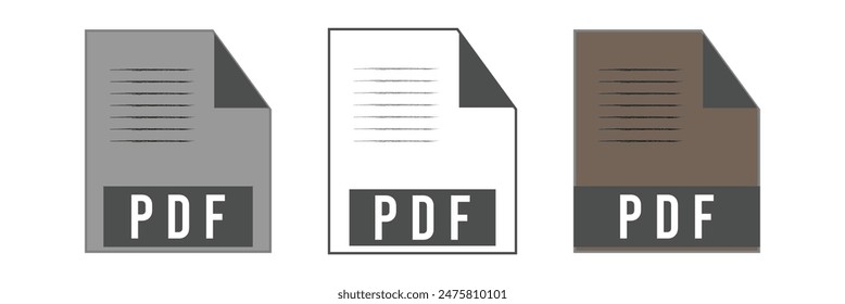 PDF file format icons set. PDF file download symbols. Format for texts, images, vector images, videos. PDF icon. Eps 10.