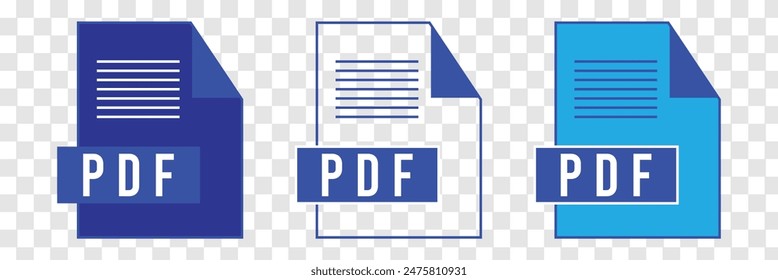PDF file format icons set. Document text, PDF File Download icon outline sign. Different style icons set. Vector illustration. PDF icon set. Eps 10.