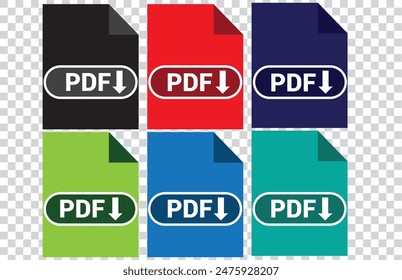 PDF-Dateiformat-Symbole festgelegt. PDF-Datei herunterladene Symbole. Format für Texte, Bilder, Vektorbilder, Videos, interaktive Formulare - Vektorgrafik.