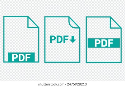 PDF file format icons set. PDF file download symbols. Format for texts, images, vector images, videos, interactive forms - stock vector.