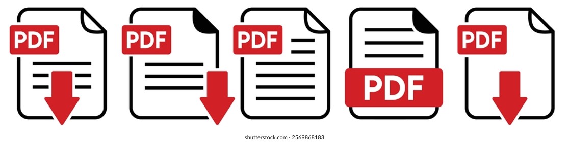 PDF file format icons set with download sign vector.