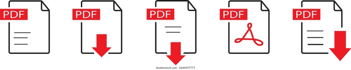 PDF file format icons set. PDF file download symbols