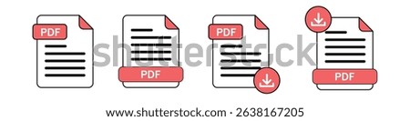 PDF file format icons set. Document text, PDF File Download icon outline sign. Different style icons set. Vector illustration.