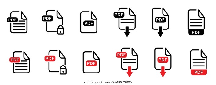 PDF file format icons vector.