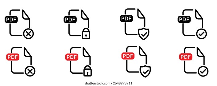 PDF file format icons vector.