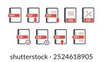 PDF file format set. Electronic documents emblems. Pack of icons for website. Navigation elements in mobile application or program. Linear vector collection isolated on white background