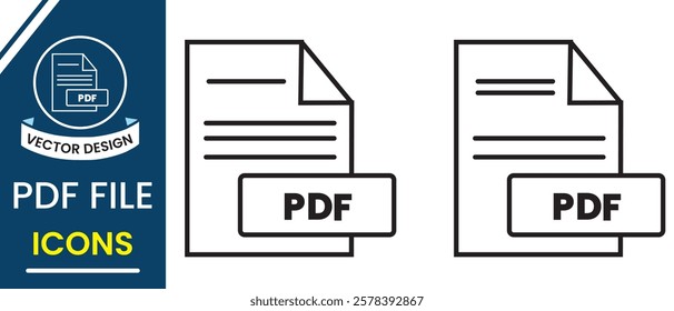 PDF file format symbol sign vector set. PDF file format icons, vector set. PDF file document, image, vector design for app, logo, web design. Vector illustration.