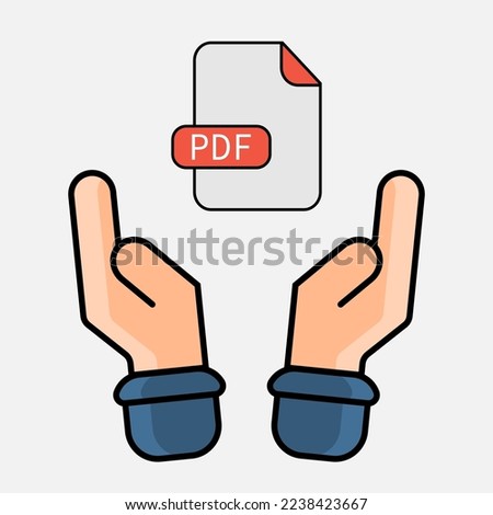 PDF file held by hands. Vector illustration in a flat minimalistic style. PDF files sharing