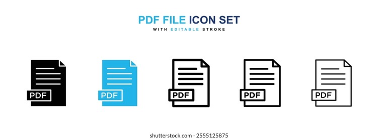 PDF file icon collection in black and blue colors