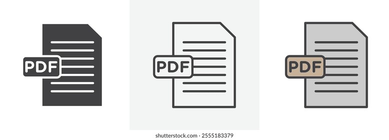 PDF file icon collection in black and colored style.