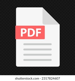 PDF file icon isolated on black transparent background. Vector.