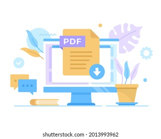 PDF file icon on computer screen. PDF icon. Vector illustration. Download PDF document concepts