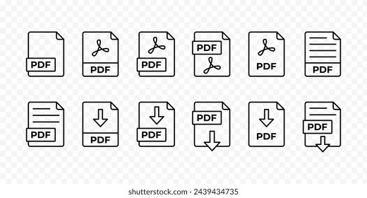 PDF file icon set isolated on transparent background