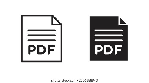 PDF file icon set in Thin line black color.