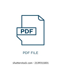 pdf file icon. Thin linear pdf file outline icon isolated on white background. Line vector pdf file sign, symbol for web and mobile