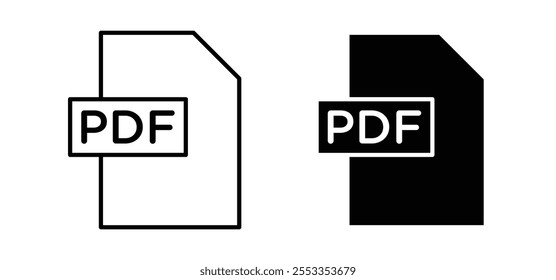 Ícones de arquivo PDF em estilo com preenchimento e contorno em preto