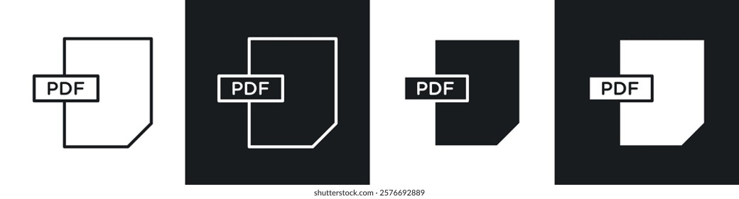 PDF file icons collection in black and white solid and line style