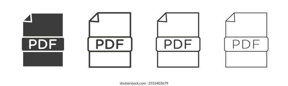 PDF file icons collection. vector set in black color