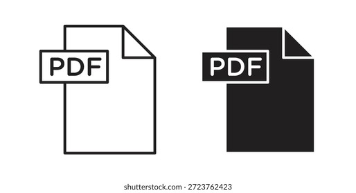 Ícones de arquivo PDF preenchidos, linha fina, contorno e traçados