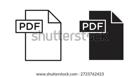 PDF file icons in filled, thin line, outline and strokes