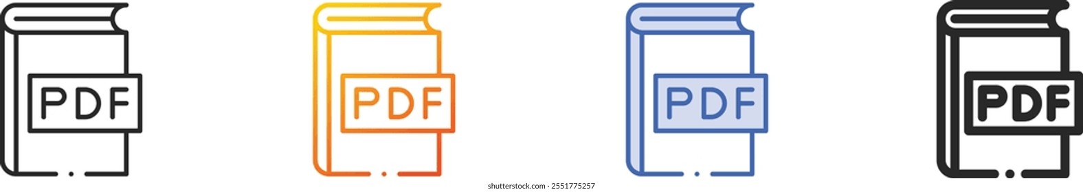 pdf file icon.Thin Linear, gradiente, traçado azul e negrito Design isolado no fundo branco