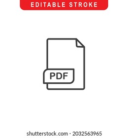 PDF File Outline Icon. PDF Document Line Art Logo. Vector Illustration. Isolated on White Background. Editable Stroke