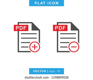 PDF File with Plus Minus Icon Vector Logo Design Template.