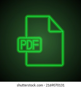 PDF file simple icon vector. Flat design. Green neon on black background with green light.ai