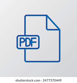 PDF file simple icon vector. Flat design. Paper cut design. Cutted blue symbol with shadow. Gray background.ai