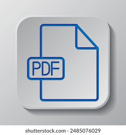 PDF file simple icon vector. Flat design. Paper cut design. Cutted blue symbol with shadow. Gray badge button, gray background.ai