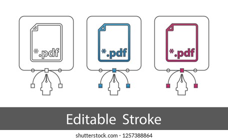 PDF File Symbol - Outline Styled Icon - Editable Stroke - Vector Illustration - Isolated On White Background