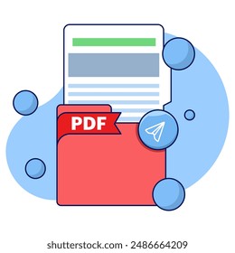 PDF File Transfer Concept. Moving and transferring PDF Documents and Working Documents. Transferring document files in folders. Migrating connection document information. Flat design illustration.