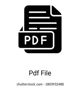 PDF, icono de glifo de tipo de archivo aislado en fondo blanco