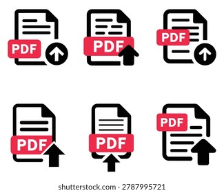 Pdf file upload and download vector icons set