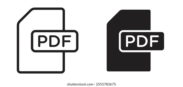 PDF file vector icon set in black color.